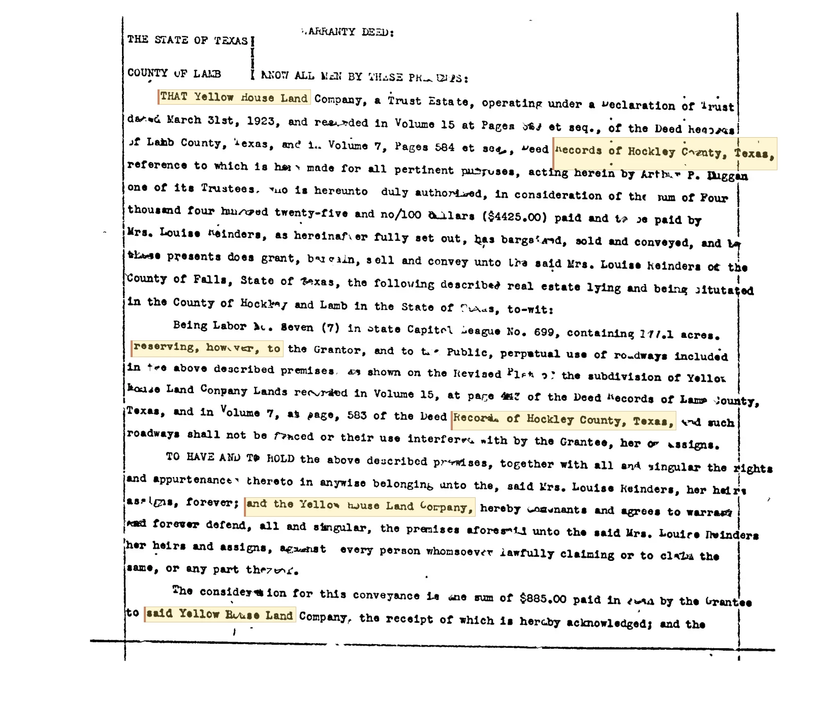 Yellow House Land Company - Recorded Warranty Deed (Doc #248734045)